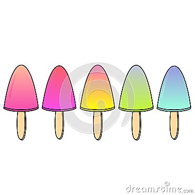 Gradient rainbow Ice Cream logo frozen fruit stick. Summer seasons fruits food dessert vector version illustration icon. Hand draw Vector Illustration