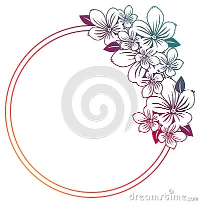 Gradient round frame with abstract flowers silhouettes. Stock Photo