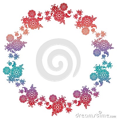 Gradient round frame with flowers Stock Photo