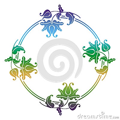 Gradient round frame with flowers Stock Photo