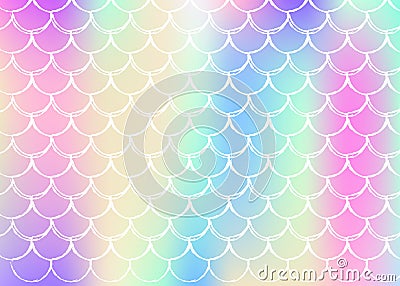 Gradient scale background with holographic mermaid. Vector Illustration