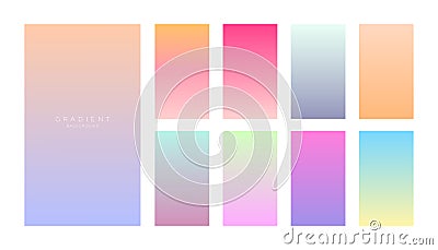 Gradients collection. Smartphone screens with soft colors. Abstract backgrounds set Vector Illustration