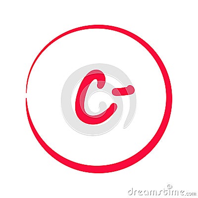 Grading system C . Grades for school with plus sign. Exam result written in red pen. Icon for student and education marker Vector Illustration