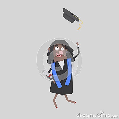 Graduate black girl jumping with her cap in the air Stock Photo