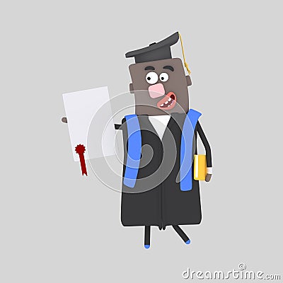 Graduate black man with diploma paper and book Stock Photo