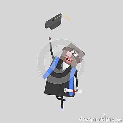 Graduate black man jumping with his cap in the air Stock Photo