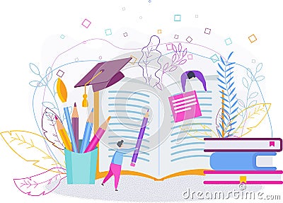 Graduate cap on books. Education vector concept on white background. Vector Illustration