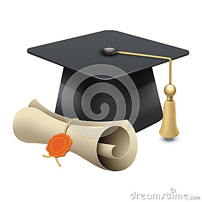 graduate cap and degree. Vector illustration decorative design Vector Illustration