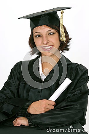 Graduate in cap and gown Stock Photo