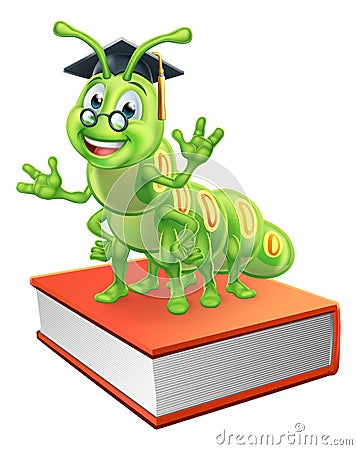 Graduate Caterpillar Bookworm Worm on Book Vector Illustration