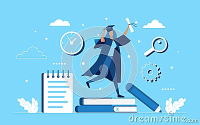 Graduate celebration concept with happy woman student Vector Illustration