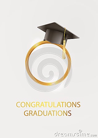 2024 Graduate college, high school or university cap with gold Congrats Class of 2024 background. Vector Vector Illustration
