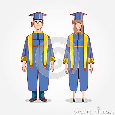 Graduate couple avatar character Vector Illustration