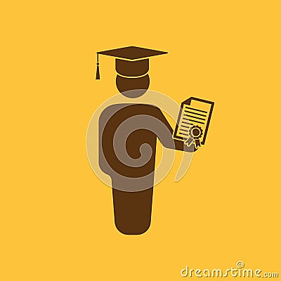 The graduate with diploma icon. School and university, learning, education symbol. Flat Cartoon Illustration