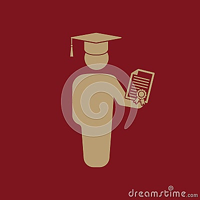 The graduate with diploma icon. School and university, learning, education symbol. Flat Vector Illustration