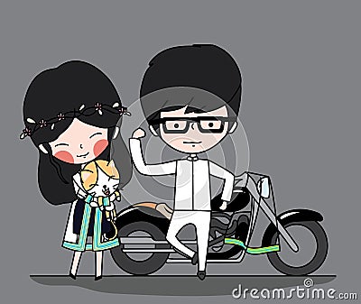 Graduate girl and boy cartoon Vector Illustration