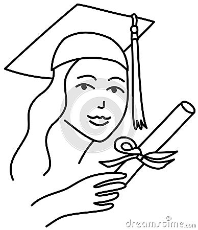 Graduate girl line drawing Vector Illustration