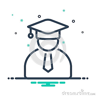 Black mix icon for Graduate hat, person and cap Vector Illustration