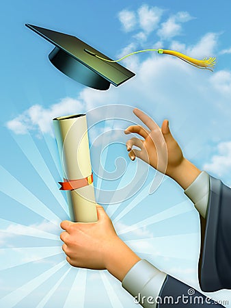 Graduate holding up a diploma Cartoon Illustration