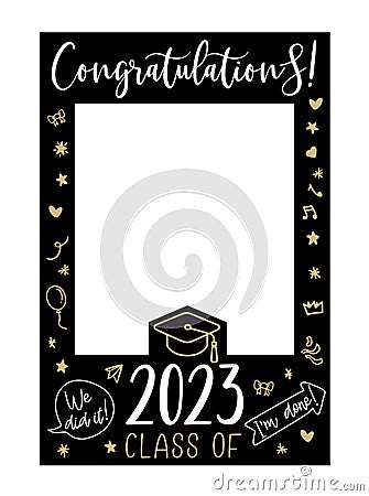 Graduate photo booth frame. Vector Illustration