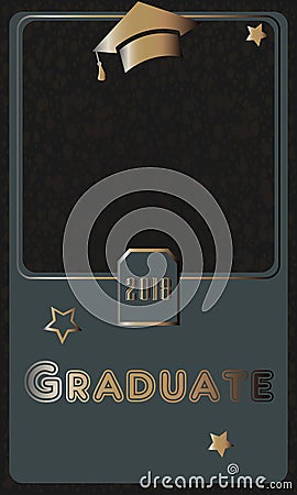 2018 Graduate Photo frame. Rich Golden style on Dark Background. Flat Design Stock Photo