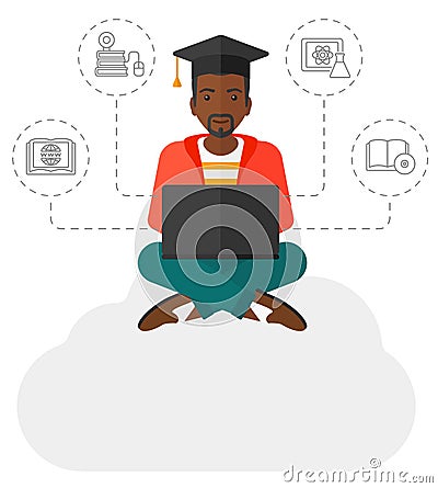 Graduate sitting on cloud Vector Illustration