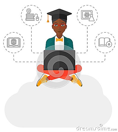 Graduate sitting on cloud Vector Illustration