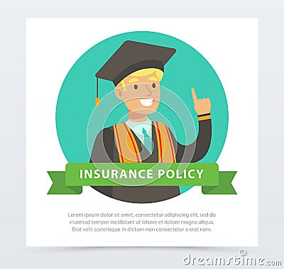 Graduate student, future financial planning concept, insurance policy banner flat vector element for website or mobile Vector Illustration