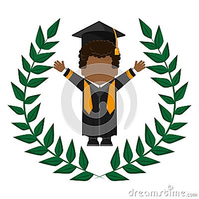 Graduate student gown hat funny emblem Vector Illustration