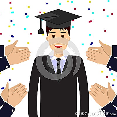 Graduate student, graduation hat, applaud Vector Illustration