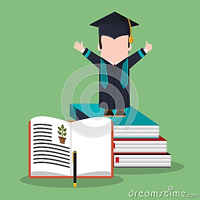 Graduate student stack book biology Vector Illustration