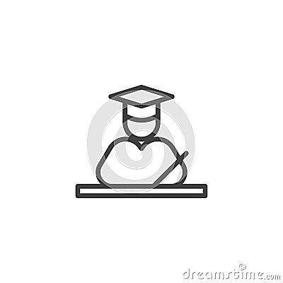 Graduate student writing at the table line icon Vector Illustration