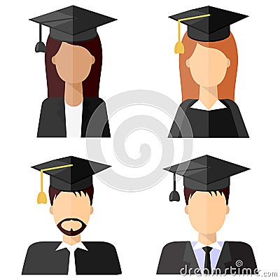 Graduate students avatars, set 2 Vector Illustration