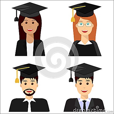 Graduate students avatars, set Vector Illustration