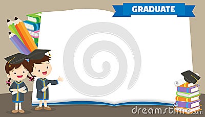 Graduate students in graduation gowns holding diplomas Vector Illustration