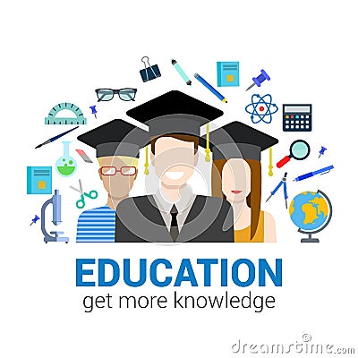 Graduate students and knowledge objects education infographic Vector Illustration