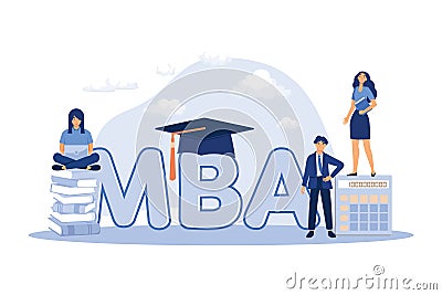 Graduate students studying business administration and management, getting master degree. Flat vector illustration for education, Vector Illustration