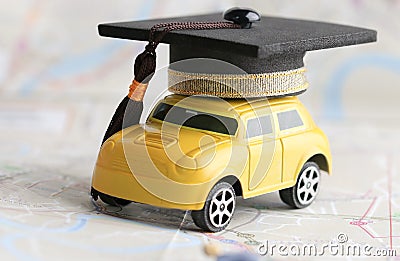 Graduate study abroad inter school concept : Graduation cap over Stock Photo