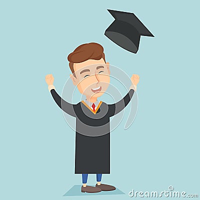 Graduate throwing up graduation hat. Vector Illustration