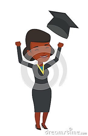 Graduate throwing up his hat vector illustration. Vector Illustration