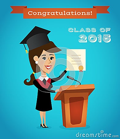 Graduate woman near tribune Vector Illustration