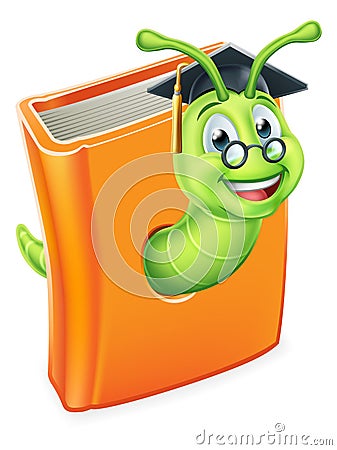 Graduate Worm Bookworm Caterpillar in Book Vector Illustration