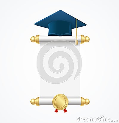 Graduated Cap Student and Roll Diploma. Vector Vector Illustration