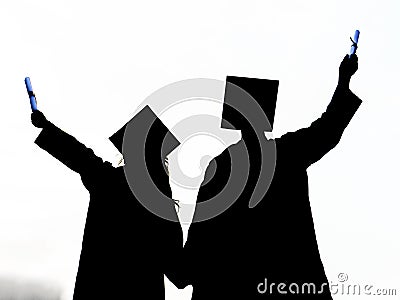 Graduated girl and boy silhouette, Graduation student, Girl and boy graduate, Stock Photo