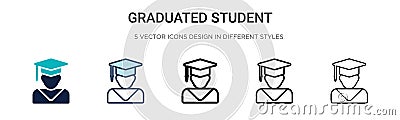 Graduated student icon in filled, thin line, outline and stroke style. Vector illustration of two colored and black graduated Vector Illustration