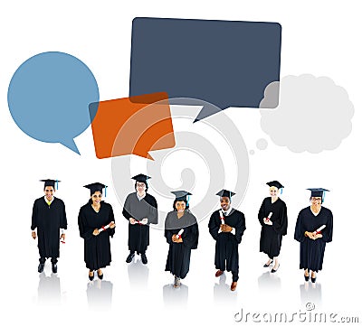 Graduated Student with Speech Bubbles Stock Photo