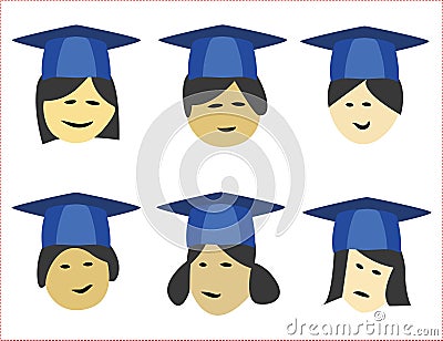 Vector of graduated students wearing graduation caps. A group of students (boys and girls) with graduations hats Vector Illustration