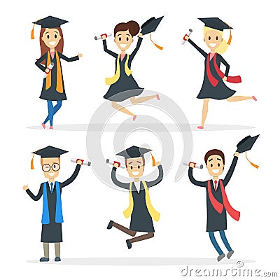 Graduated students set. Vector Illustration