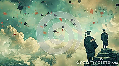 Graduates above the clouds Stock Photo