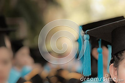 Graduates in commencement graduation ceremony row, metaphor educ Stock Photo